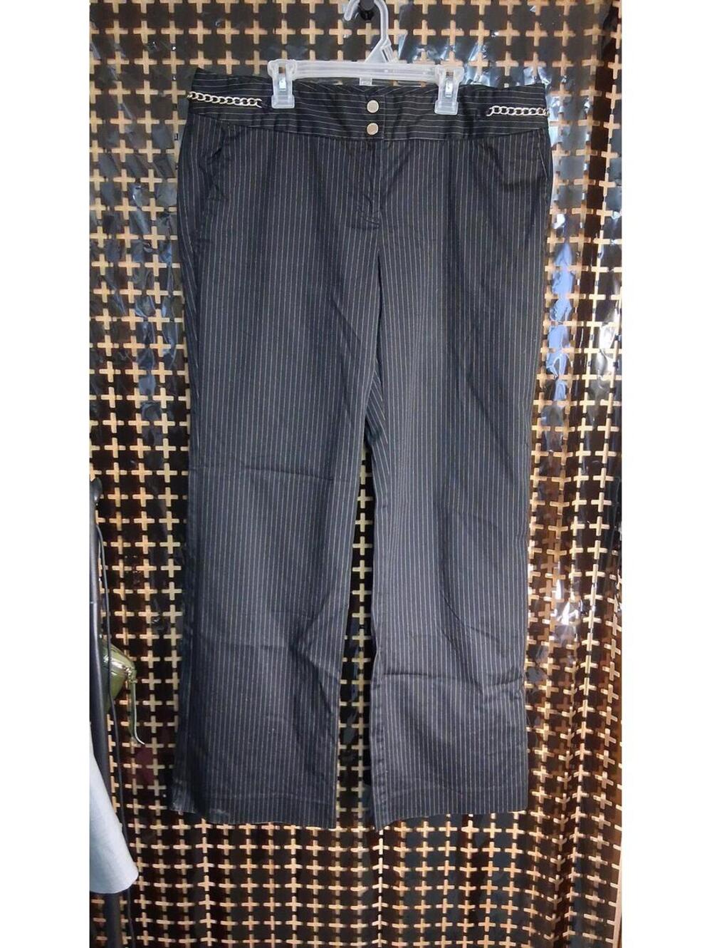 Michael Kors Black Pinstripe Dress Pants Chain Detail
